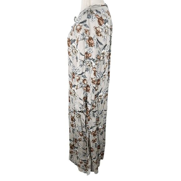 Natural Life Amelia Maxi Dress V-neck Gray Rose floral Crinkle Boho Size L NWT - Picture 3 of 11